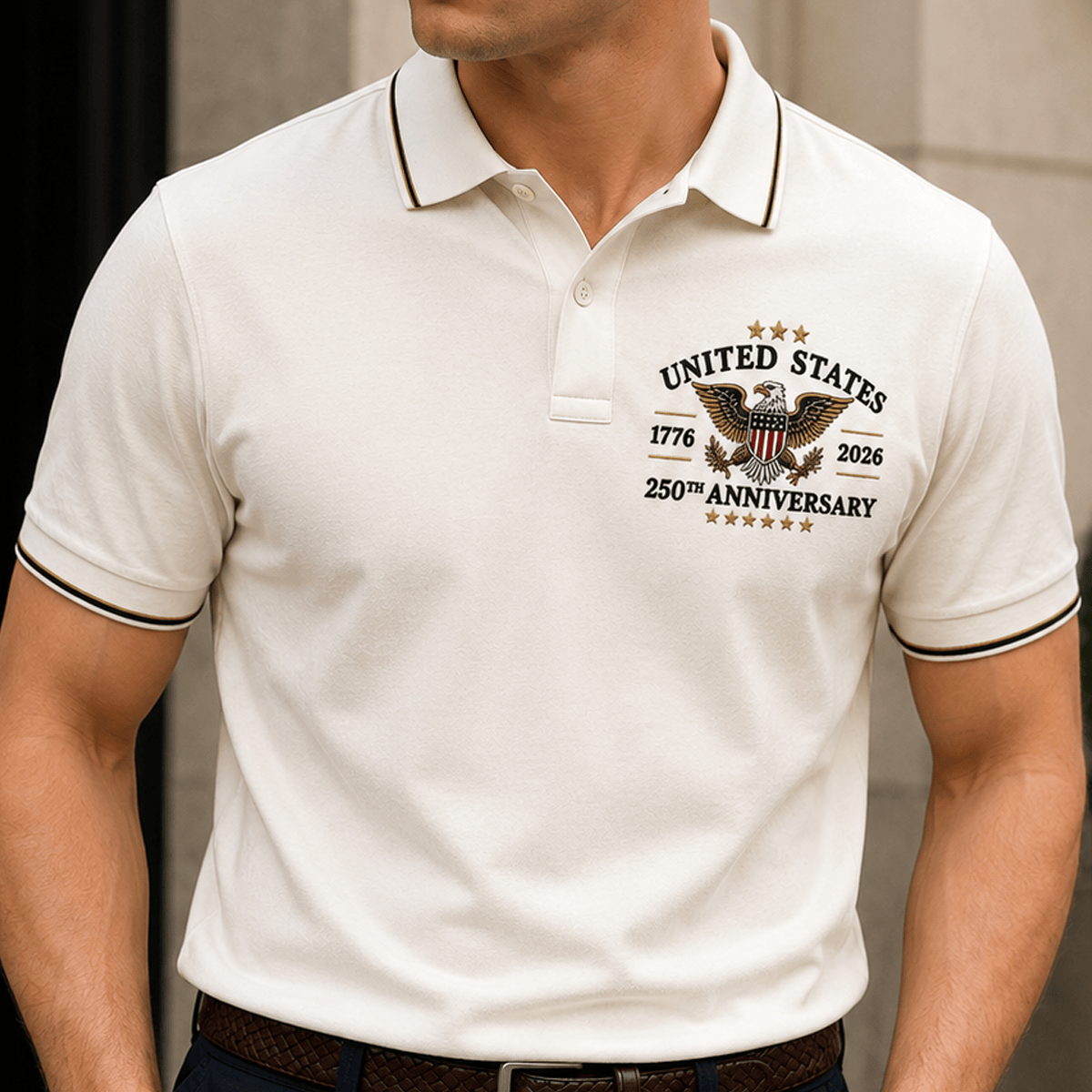 United States 1776 2026 250th Anniversary Printed Polo Shirt Patriotic Eagle American Flag Independence Day Gift for Dad Veteran