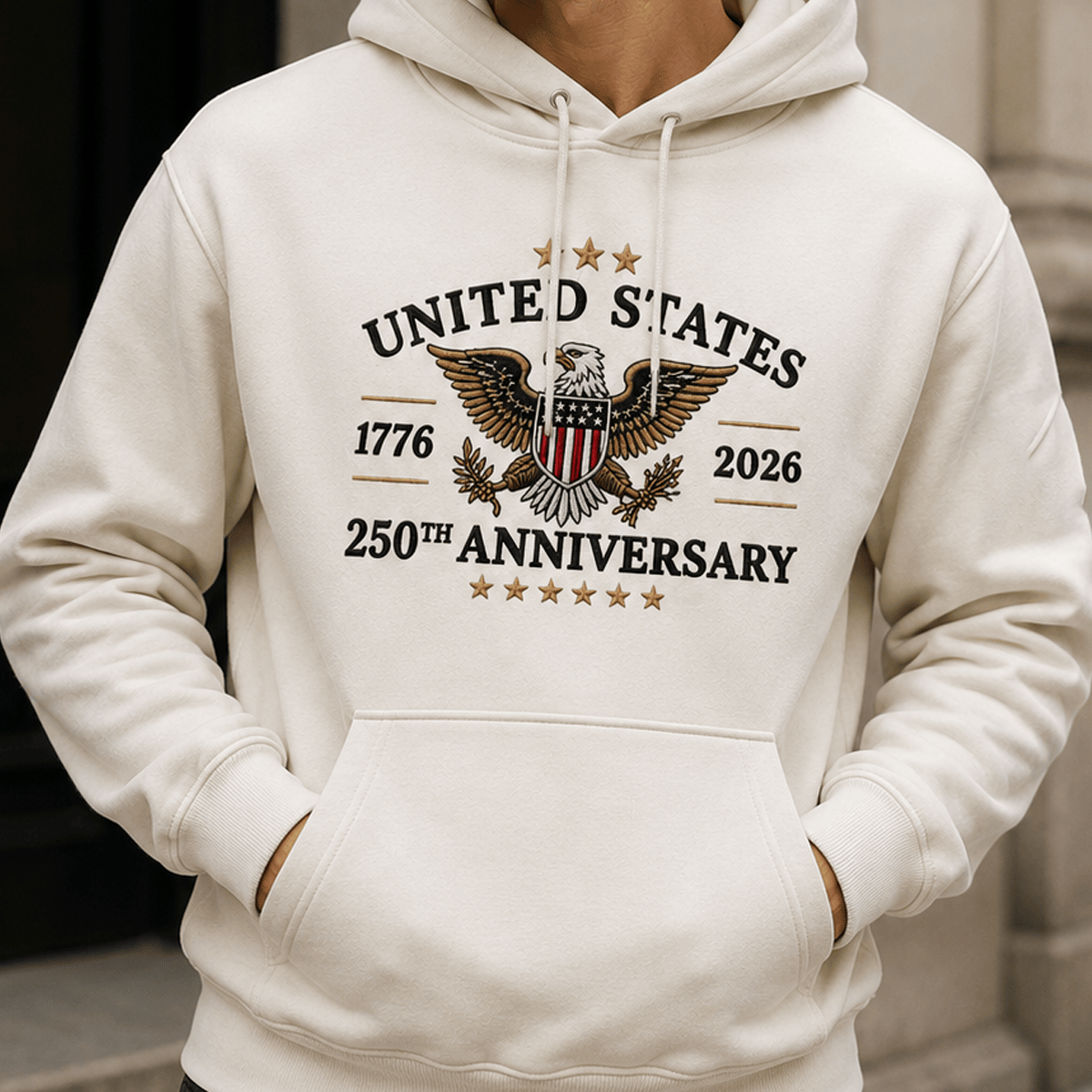 United States 1776 2026 250th Anniversary Printed Hoodie Patriotic Eagle American Flag Independence Day Gift for Dad Veteran