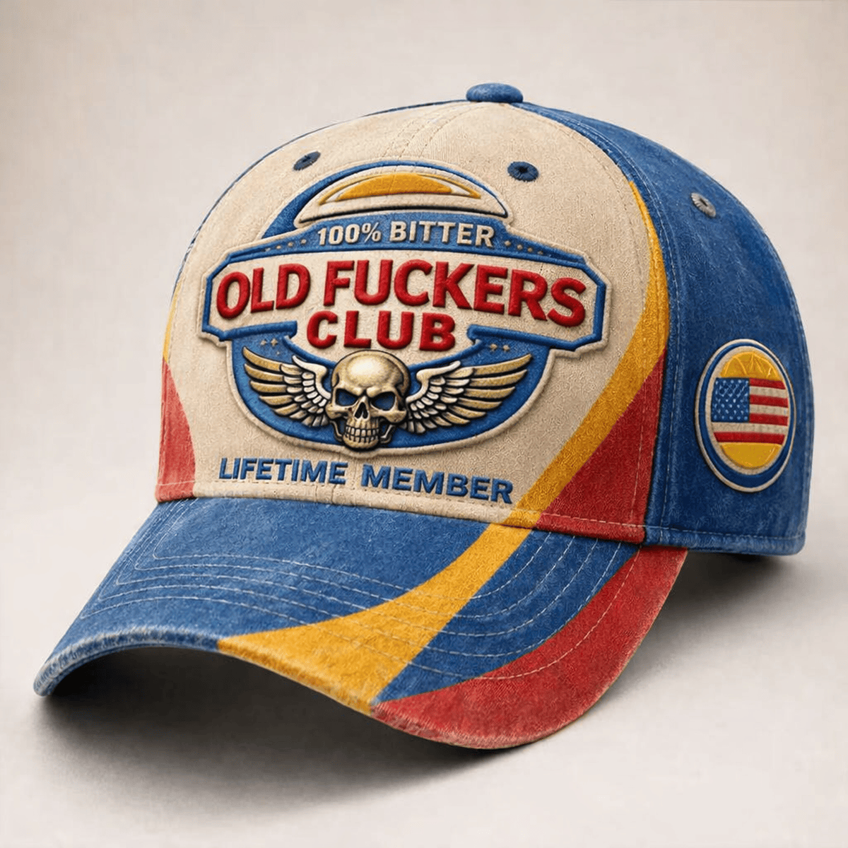 Old Fuckers Club Lifetime Member Printed Cap Patriotic Skull Wing Graphic USA Veteran Gift for Dad Grandpa Biker Motorcycle Rider
