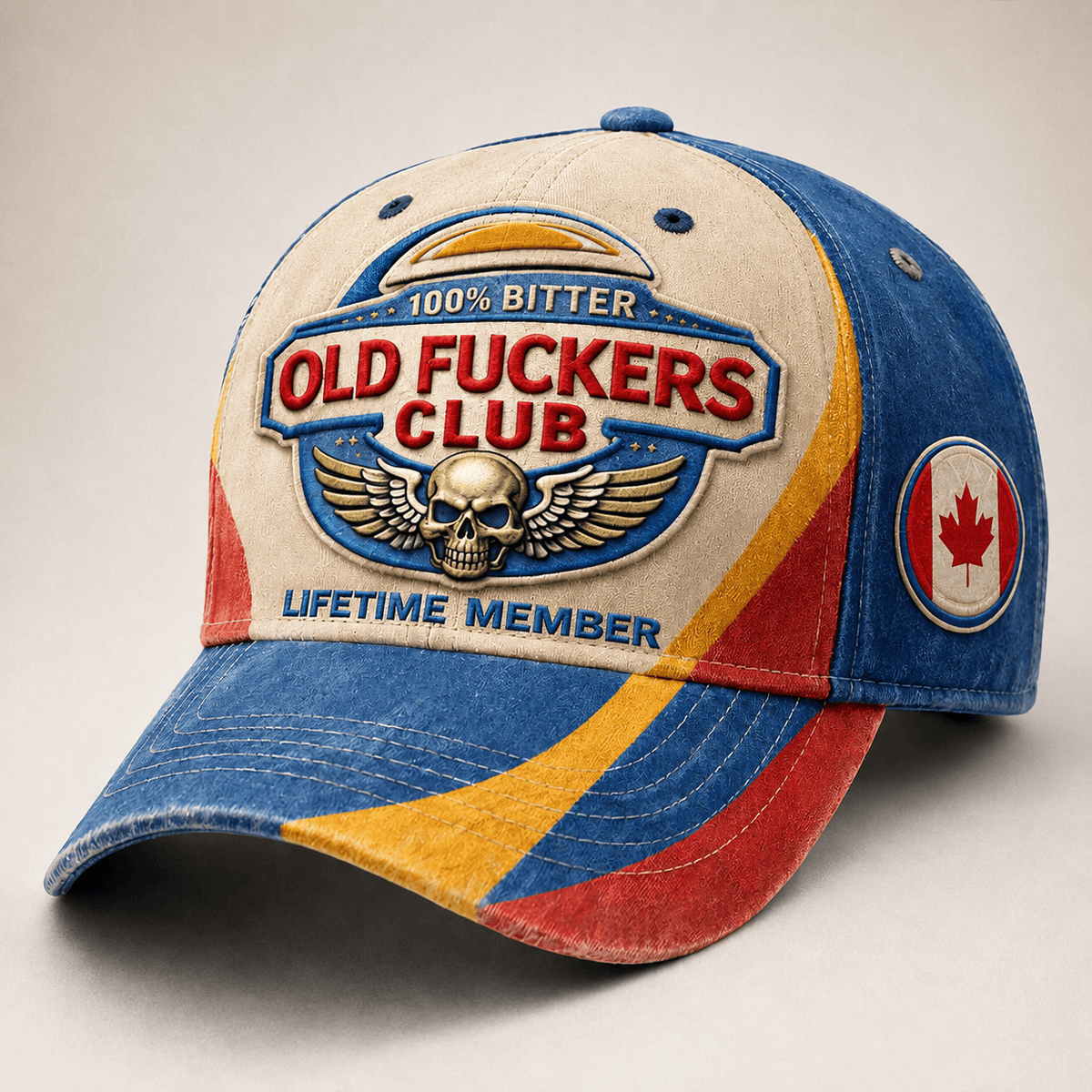 Old Fuckers Club Lifetime Member Printed Cap Patriotic Skull Wing Graphic Canada Veteran Gift for Dad Grandpa Biker Motorcycle Rider