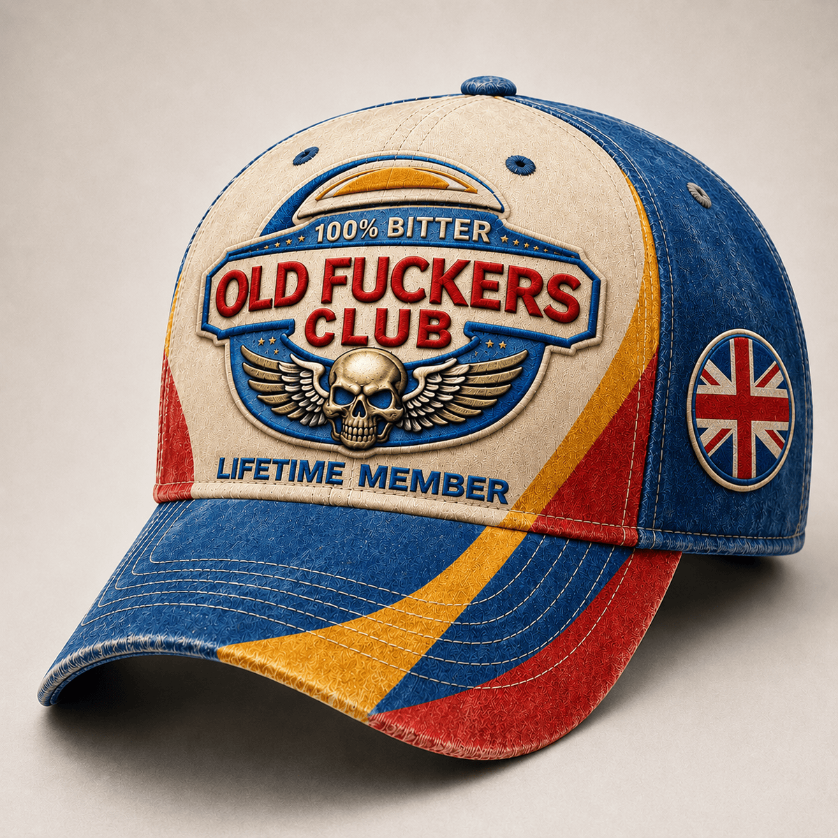 Old Fuckers Club Lifetime Member Printed Cap Patriotic Skull Wing Graphic UK Veteran Gift for Dad Grandpa Biker Motorcycle Rider