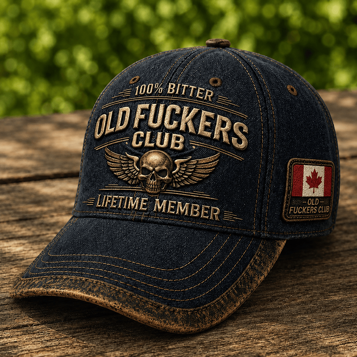 Old Fuckers Club Lifetime Member Printed Cap Skull Wing Graphic Canada Veteran Gift for Dad Grandpa Motorcycle Rider Patriotic Hat