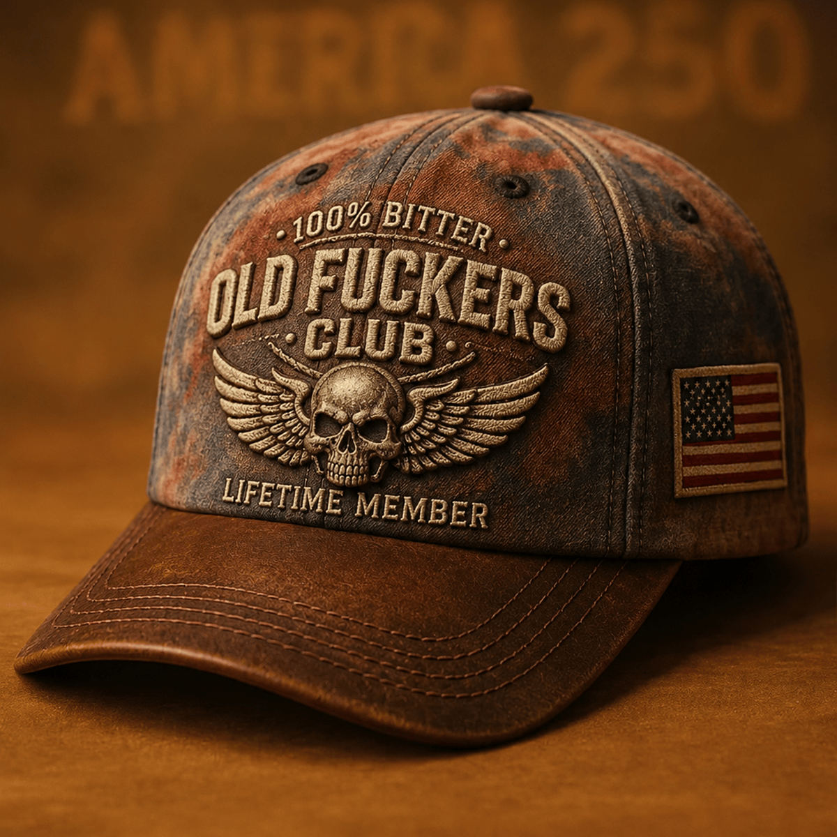 Old Fuckers Club Lifetime Member Skull Wings Printed Cap Vintage Biker Gift for Dad Grandpa Motorcycle Rider Patriotic Gift