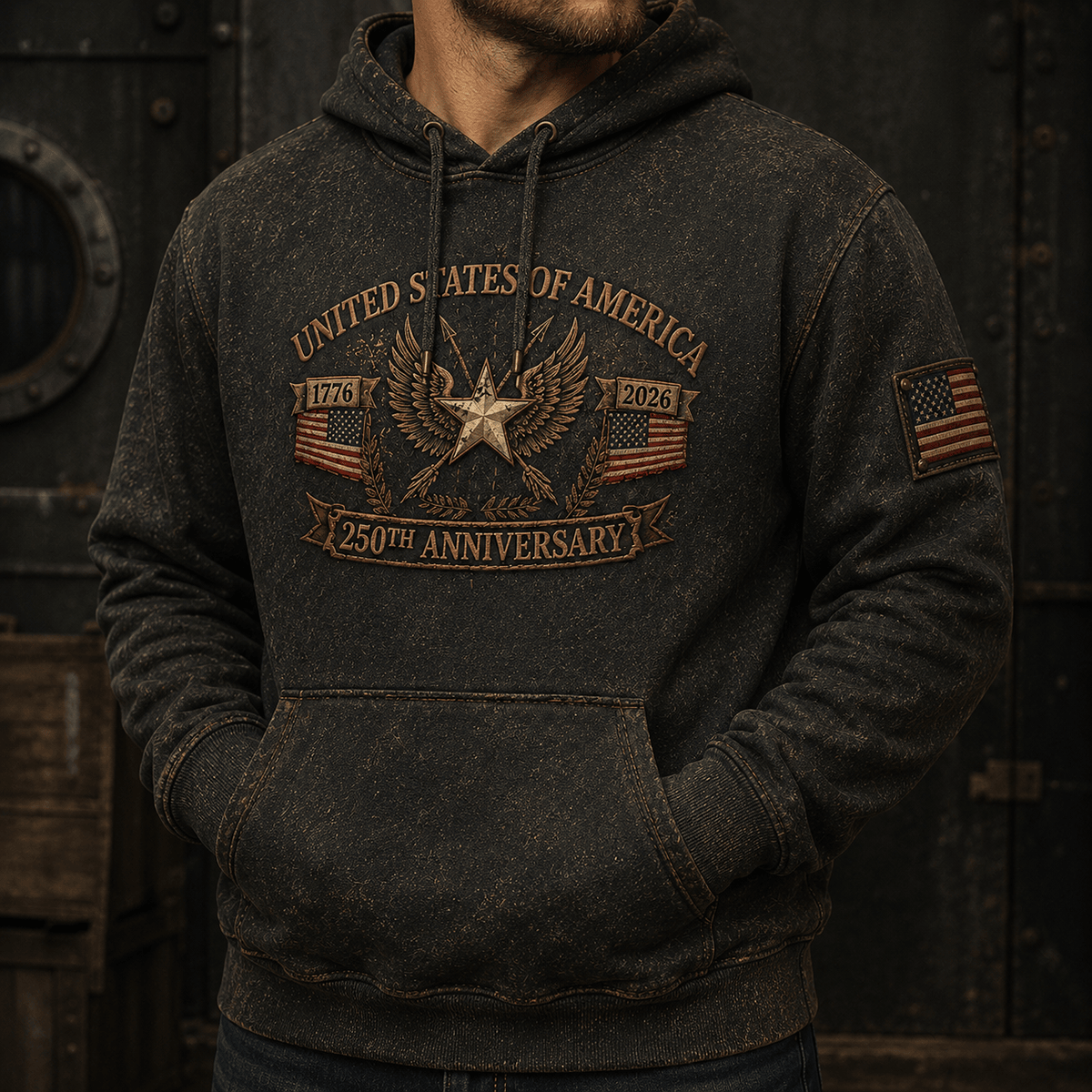 United States of America 250th Anniversary 1776-2026 Printed Hoodie Patriotic Eagle American Flag Independence Day
