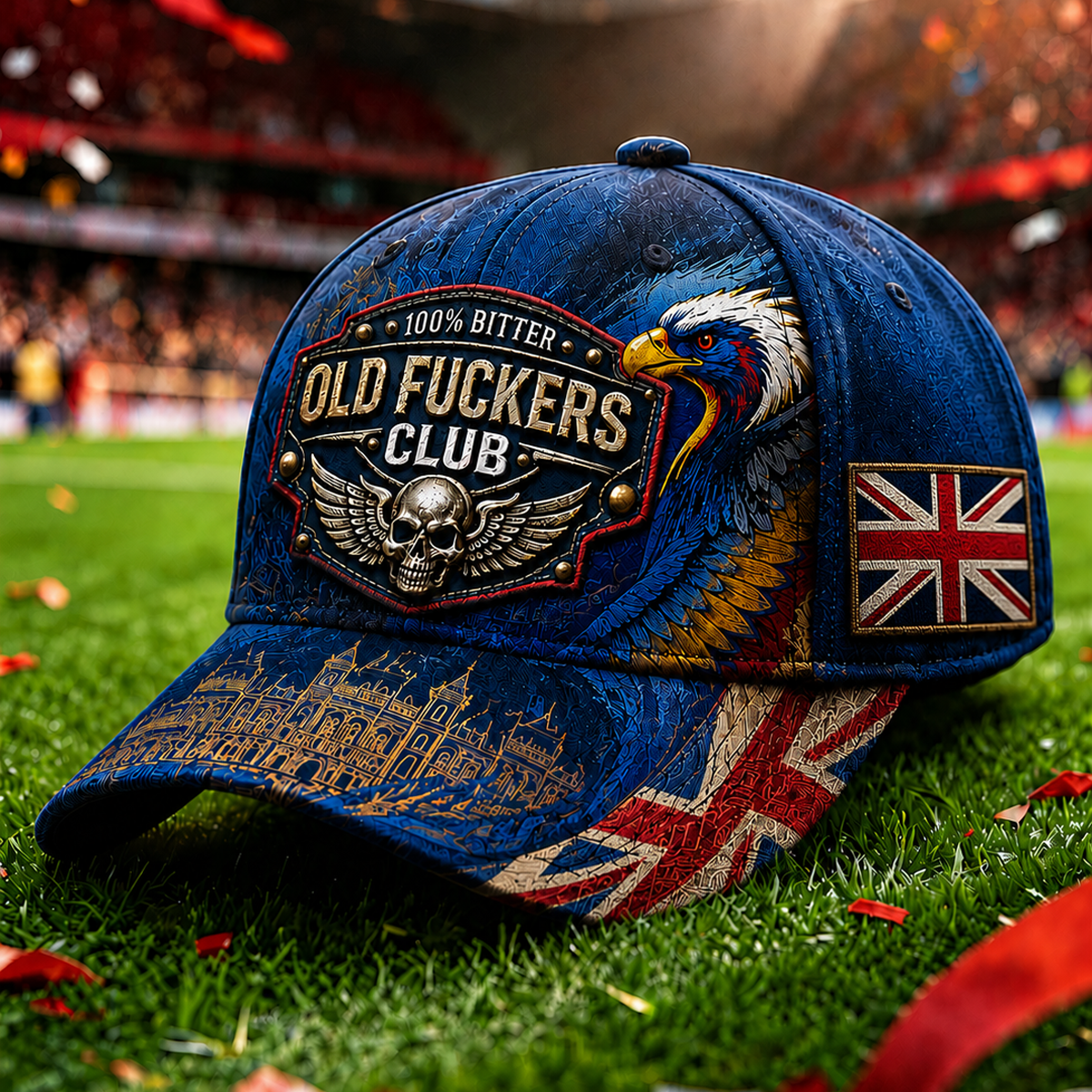 Old Fuckers Club Printed Cap Patriotic Eagle Skull United Kingdom Flag Gift Hat for Men Dad Grandpa