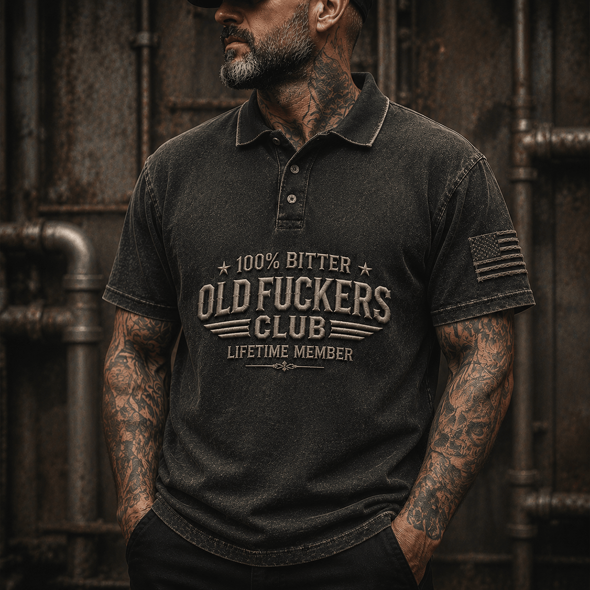 Old Fuckers Club Lifetime Member Printed Polo Shirt Gift for Grandpa Dad Funny Vintage Polo