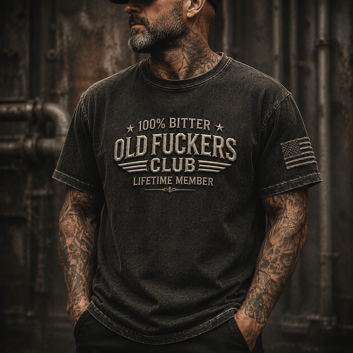 Old Fuckers Club Lifetime Member Printed T Shirt Gift for Grandpa Dad Funny Vintage Graphic Tee