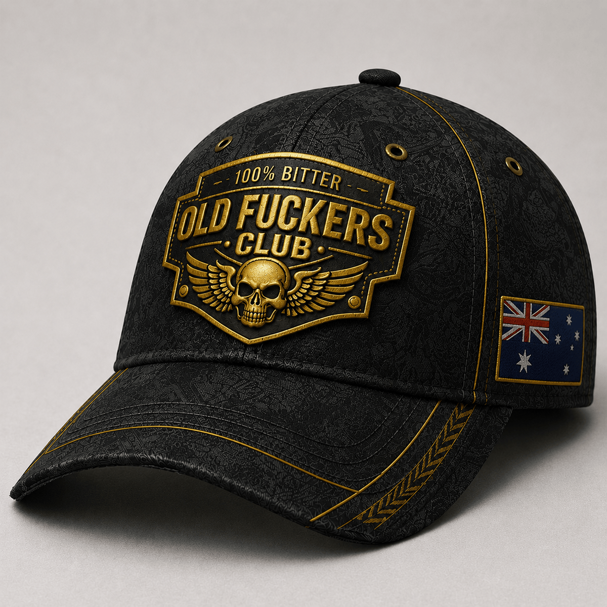 Bitter Old Fuckers Club Printed Skull Wings Black Cap Australia Flag Gift for Dad Grandpa Veteran