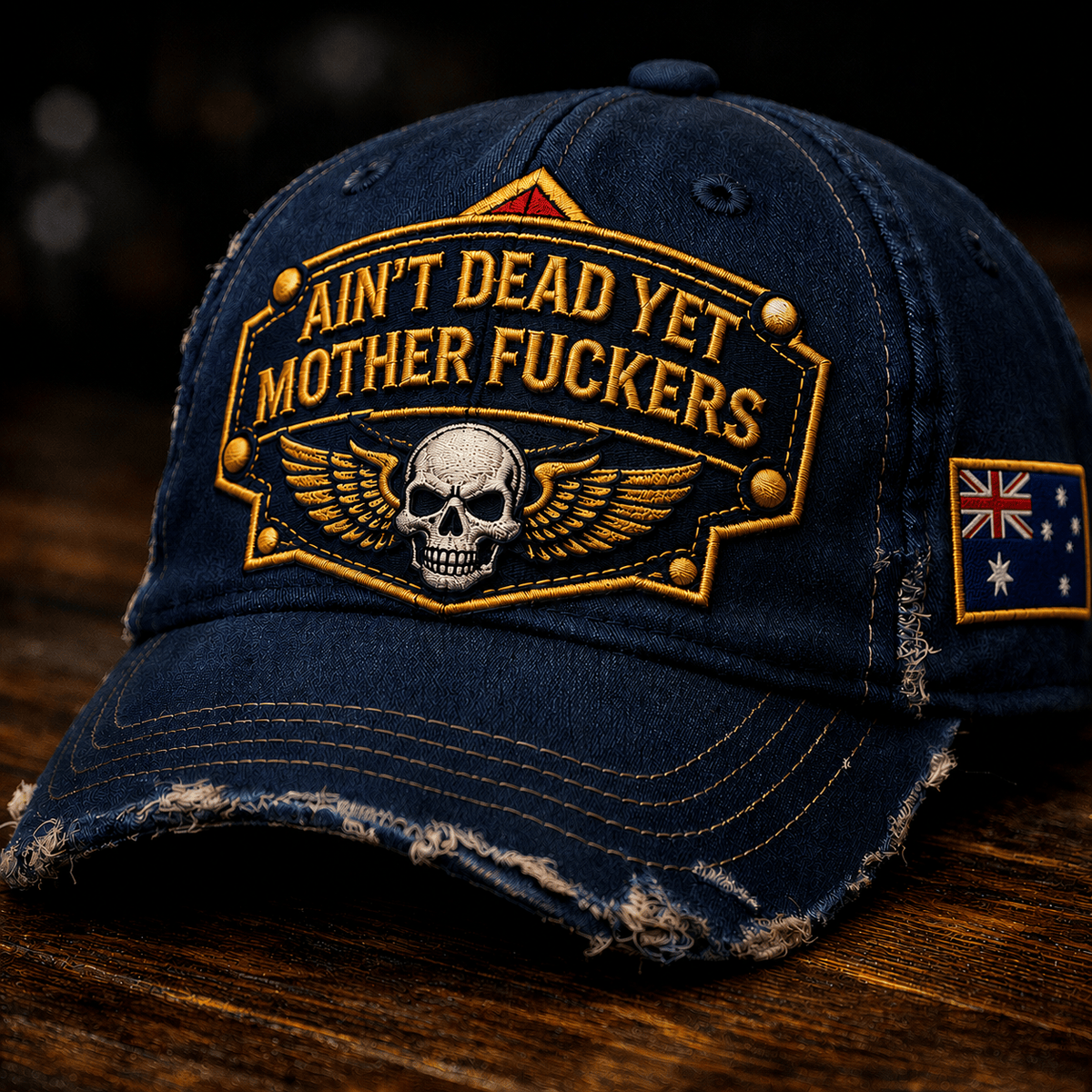 Ain't Dead Yet Mother Fuckers Printed Vintage Trucker Cap Skull Wing Graphic Baseball Cap Distressed Gift for Men Women Australia Veteran