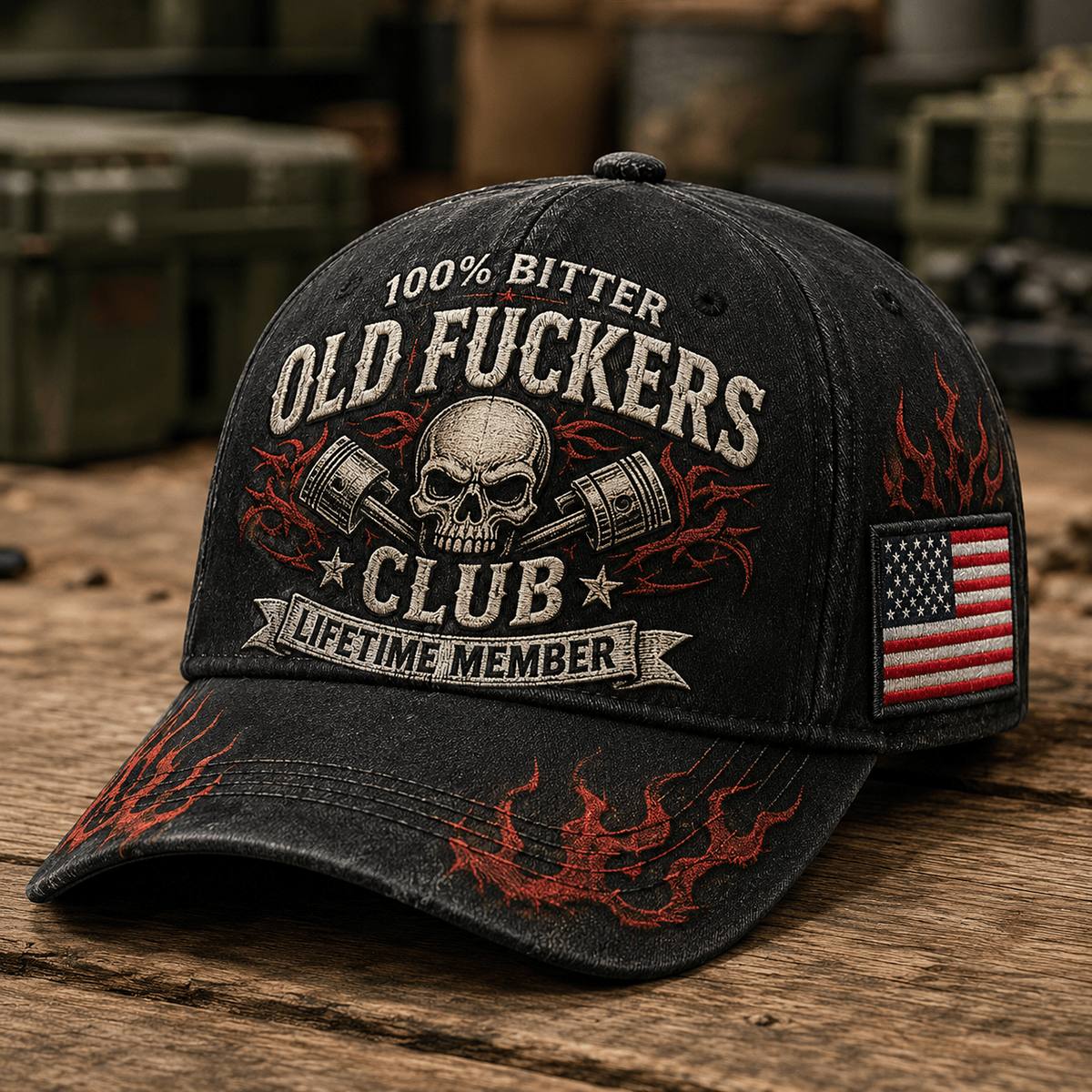 Old Fuckers Club Lifetime Member Printed Cap Skull Piston Baseball Cap Vintage Trucker Hat Gift for Dad Grandpa Mechanic Biker Veteran