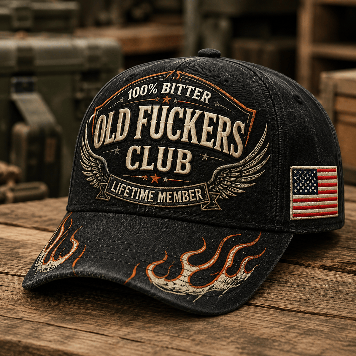 Old Fuckers Club Lifetime Member Printed Cap Vintage Baseball Cap Winged Logo Patriotic Biker Mechanic Gift for Dad Grandpa Men