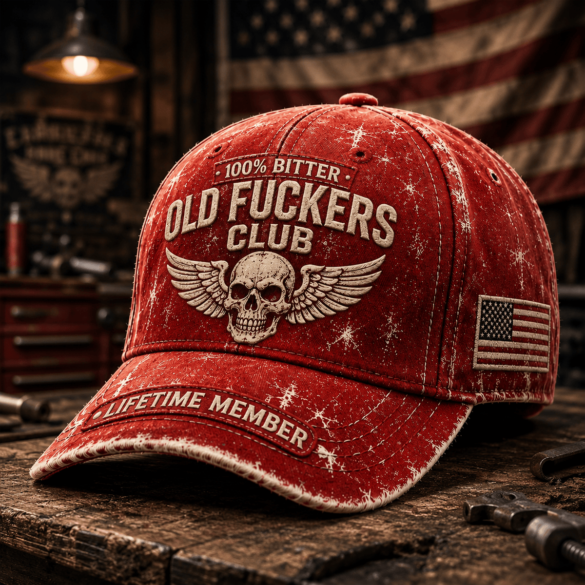 Bitter Old Fuckers Club Lifetime Member Printed Cap Skull Wings Baseball Cap Patriotic Veteran Gift for Dad Grandpa Men Vintage Hat