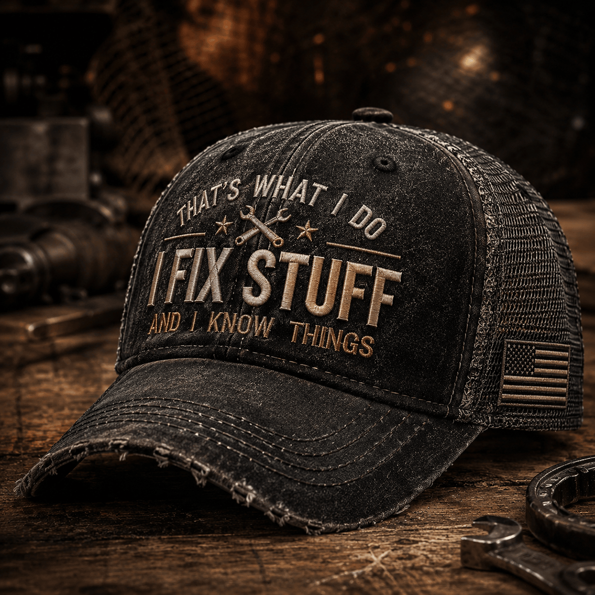 That's What I Do I Fix Stuff Printed Cap Funny Mechanic Hat Wrench Trucker Cap Garage Worker Gift for Men