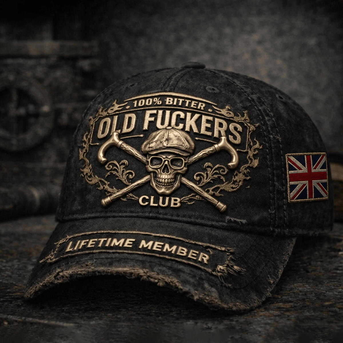 Old Fuckers Club Skull Printed UK Flag Cap Funny Grandpa Hat Vintage Baseball Cap Gift for Dad Lifetime Member Cap