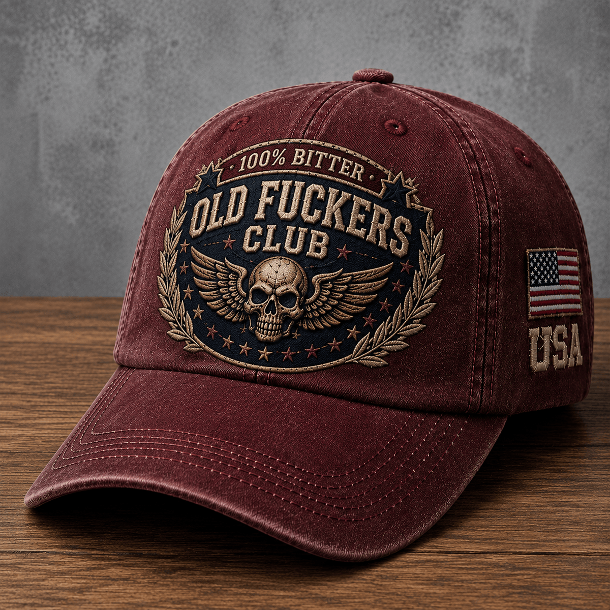 Old Fuckers Club Printed Skull Wings Baseball Cap Bitter Lifetime Member Vintage Trucker Hat Funny Gift for Men Dad Grandpa