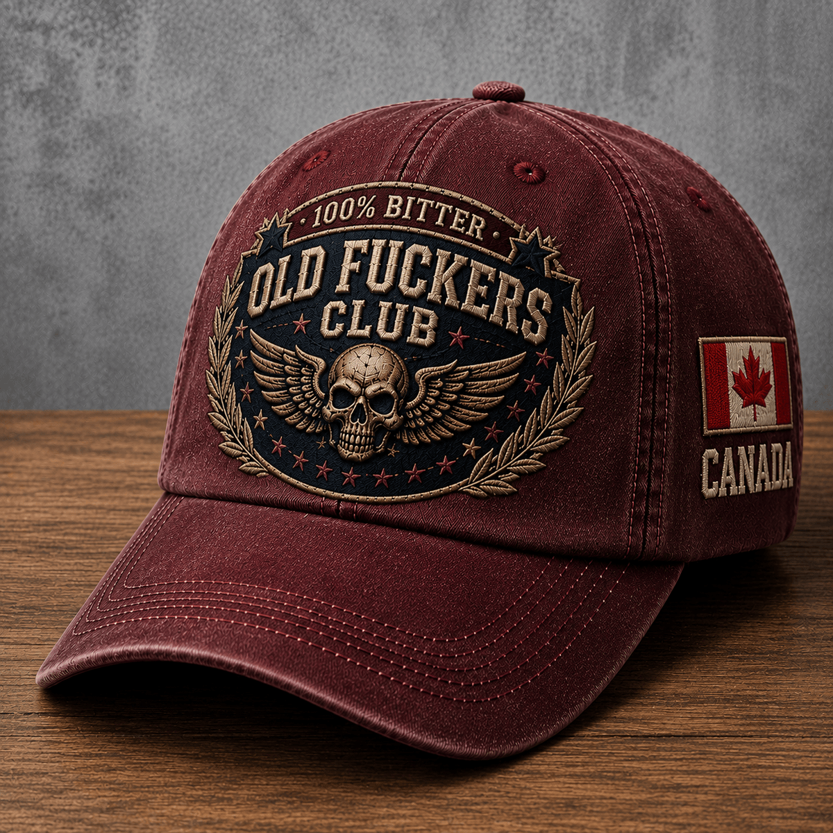Old Fuckers Club Printed Skull Wings Baseball Cap Canada Bitter Lifetime Member Vintage Trucker Hat Funny Gift for Men