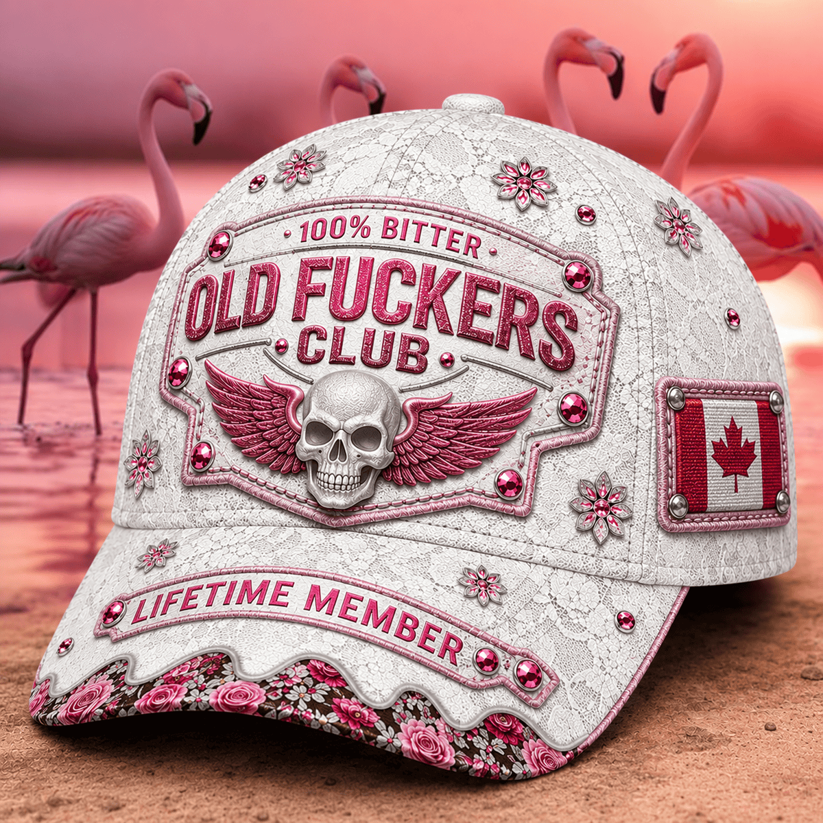 Old Fuckers Club Lifetime Member Canada Printed Baseball Cap, Funny Skull Graphic Hat, Canadian Flag Senior Humor Gift