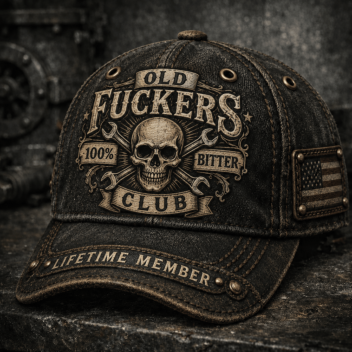 Men's Bitter Old Guys Club Lifetime Member Printed Baseball Cap, Skull Crossed Wrenches Graphic Hat, Funny Mechanic Gift for Men