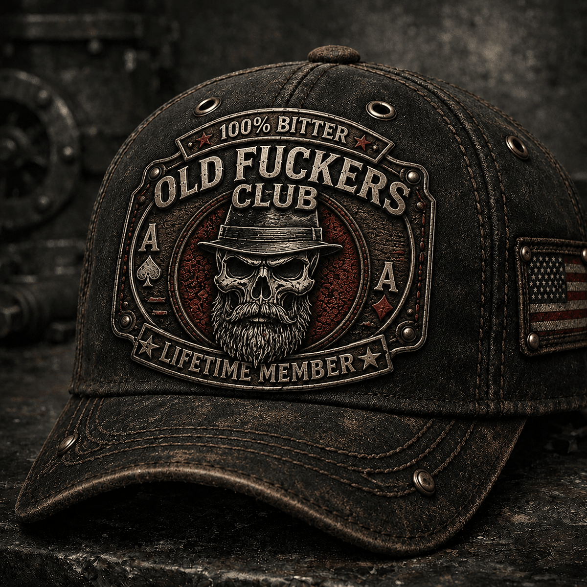 Old Fuckers Club Lifetime Member Printed Cap, Vintage Skull Graphic Hat for Men, Distressed Baseball Cap Gift