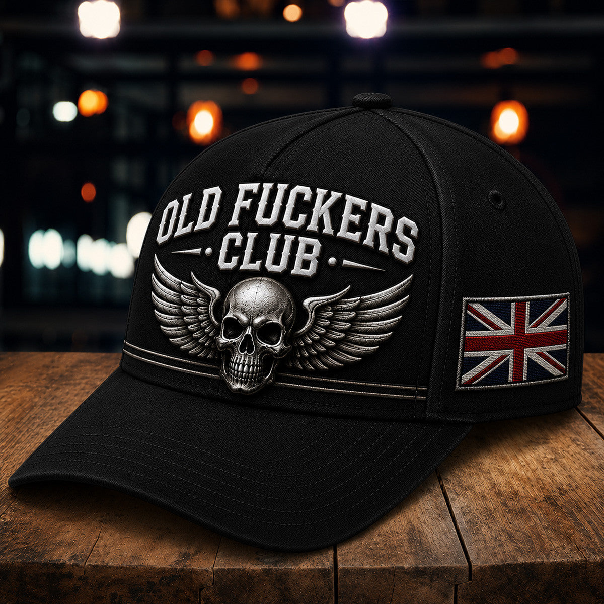 Old Fuckers Club Printed Baseball Cap, Skull Wings UK Flag Hat, Funny Old Man Graphic Cap for Men