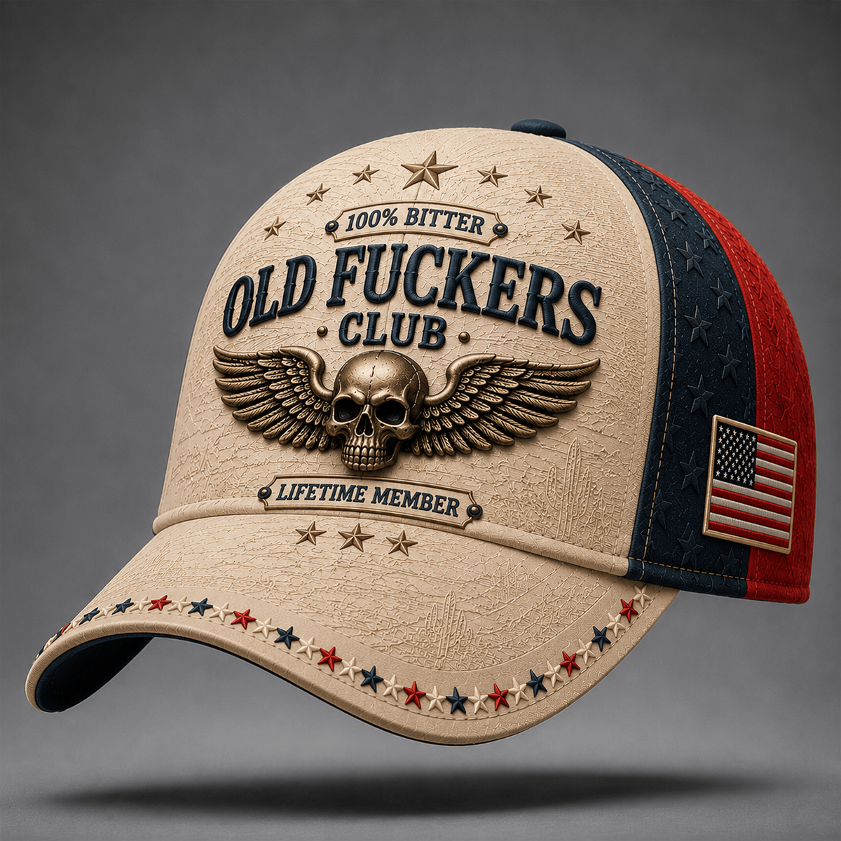 Old Fuckers Club Lifetime Member Printed Baseball Cap, Skull Wings USA Flag Hat, Funny Old Man Graphic Cap for Men