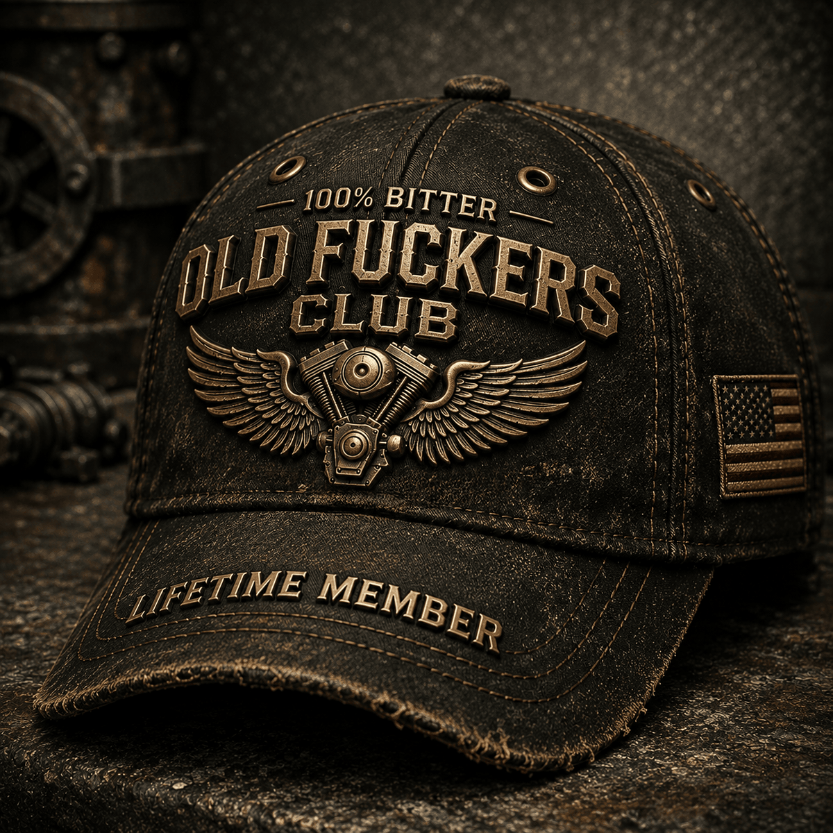 Old Fuckers Club Lifetime Member Printed Baseball Cap Winged Motorcycle Engine Design Mechanic Gift Hat for Men