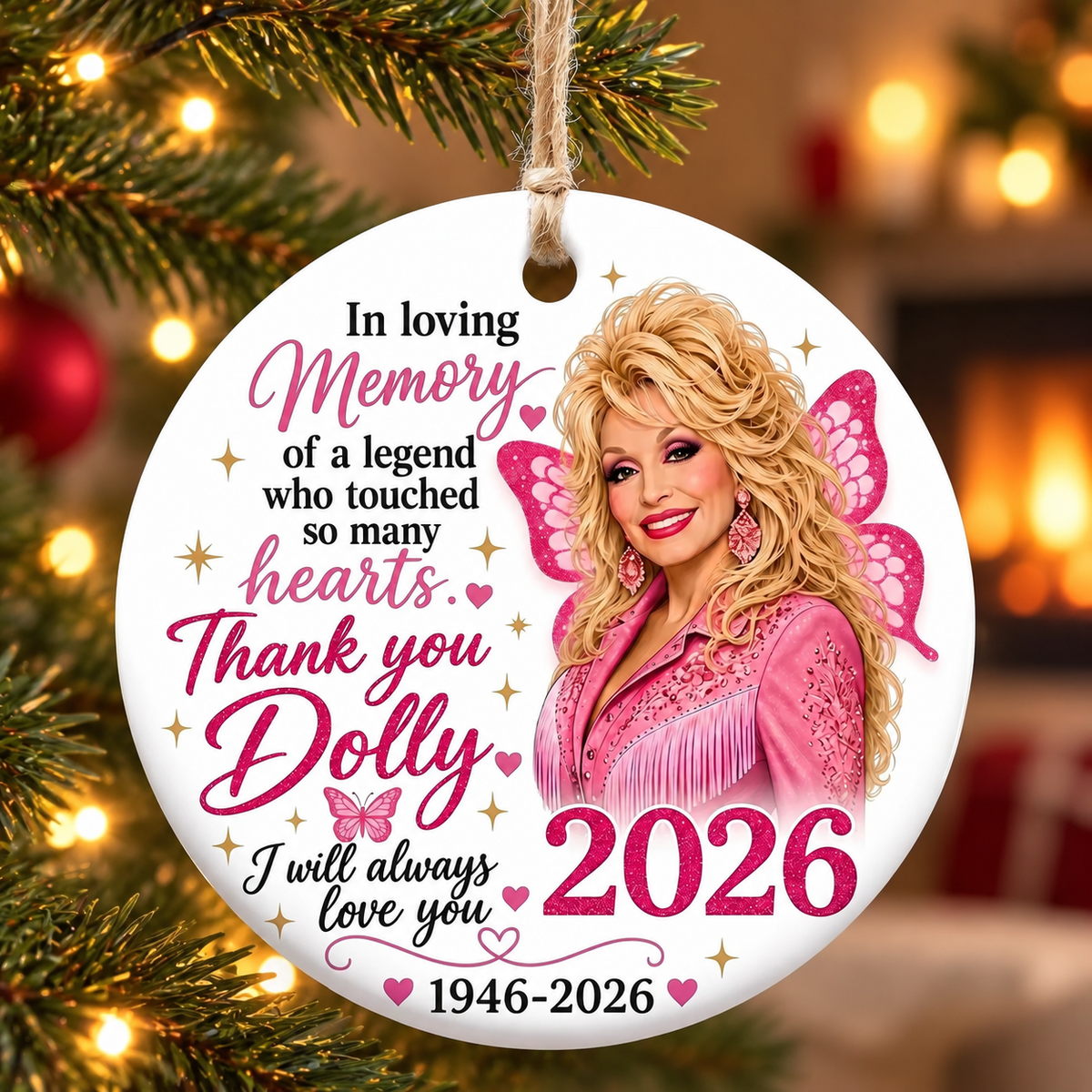 Dolly Parton Memorial Ornament, Dolly Tribute Country Music Legend Ornament