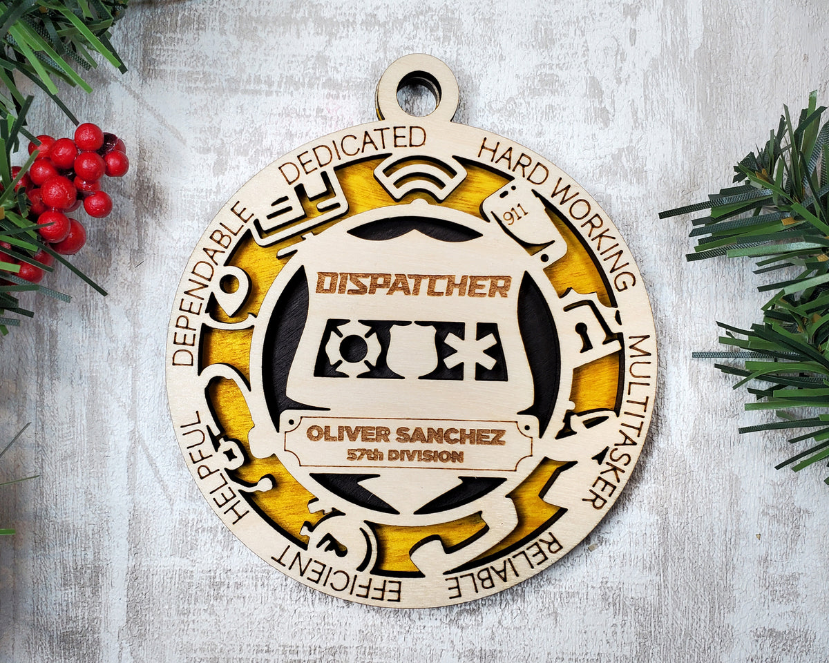 Dispatcher Wood Sign, Wooden Christmas Ornament, Christmas Decor