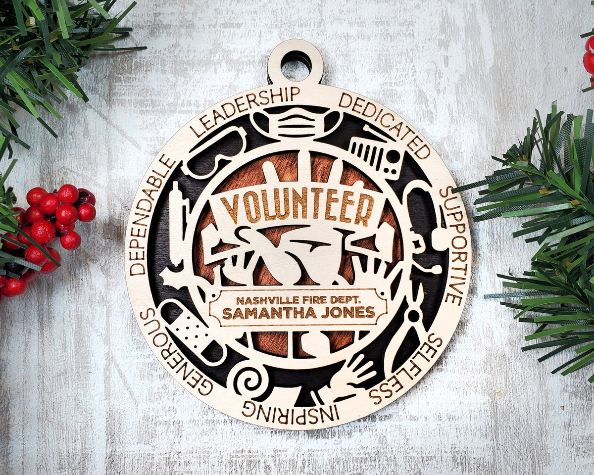 Volunteer Wood Sign, Wooden Christmas Ornament, Christmas Decor