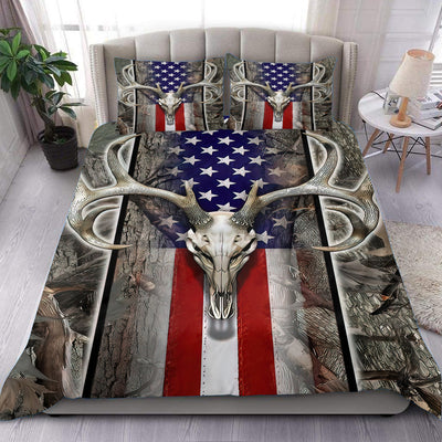 Hunting Deer American Flag Duvet Cover Bedding Set - Gift for Hunting Lovers