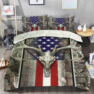 Hunting Deer American Flag Duvet Cover Bedding Set - Gift for Hunting Lovers
