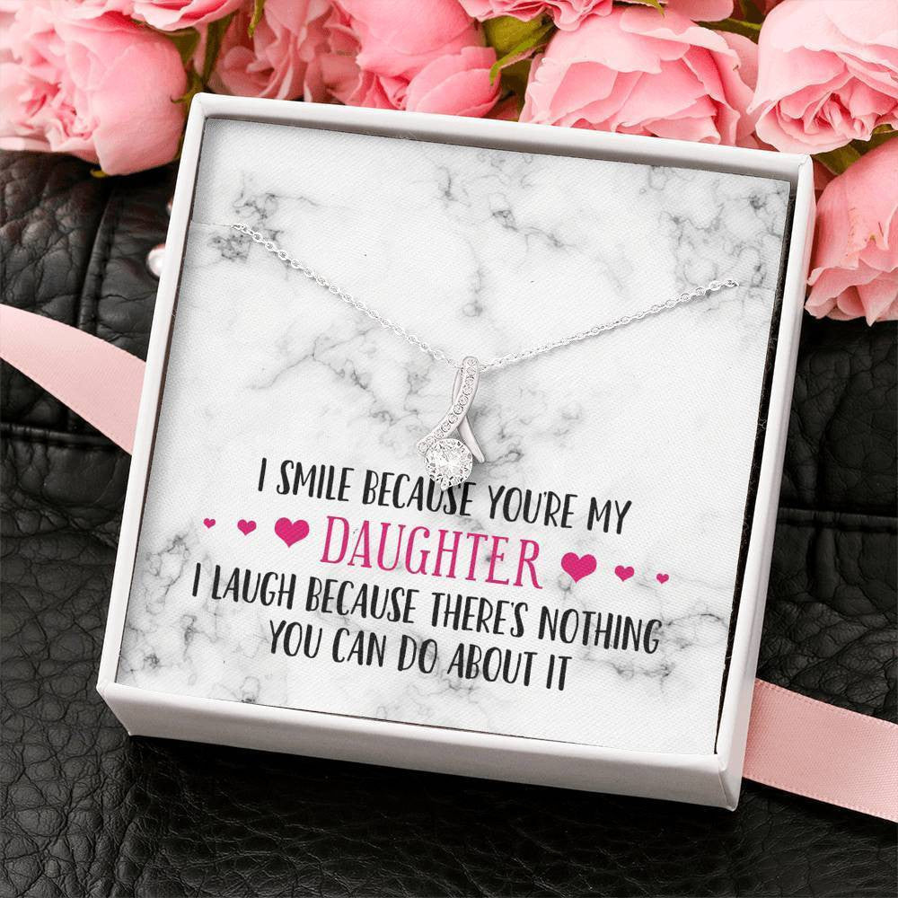 Smile Daughter Ribbon Drop Pendant Necklace - Smile Daughter Alluring Beauty Necklace Gift For Her