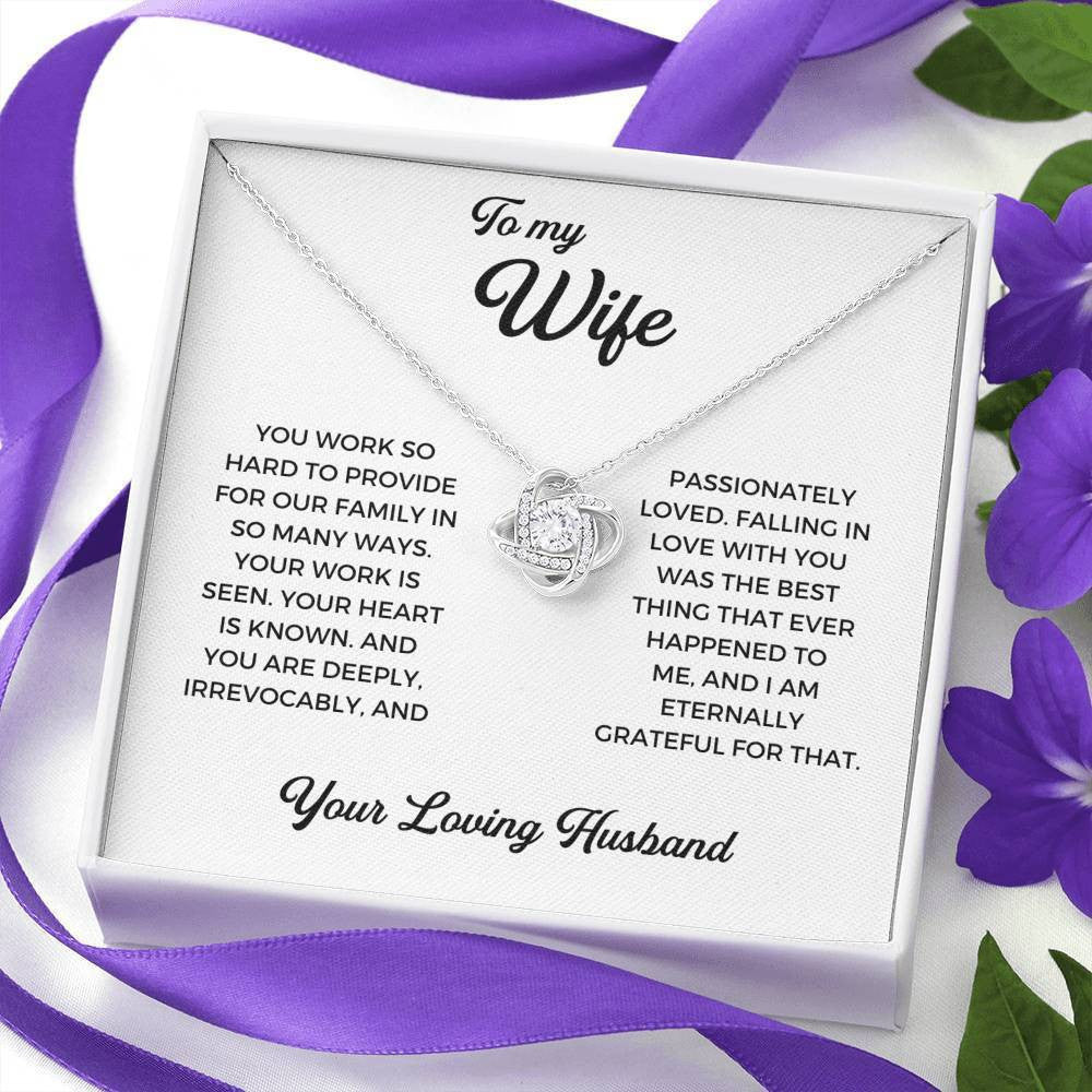 To My Wife - Thank You Gift - Anniversary Gift Ideas For Her, Love Knot Necklace
