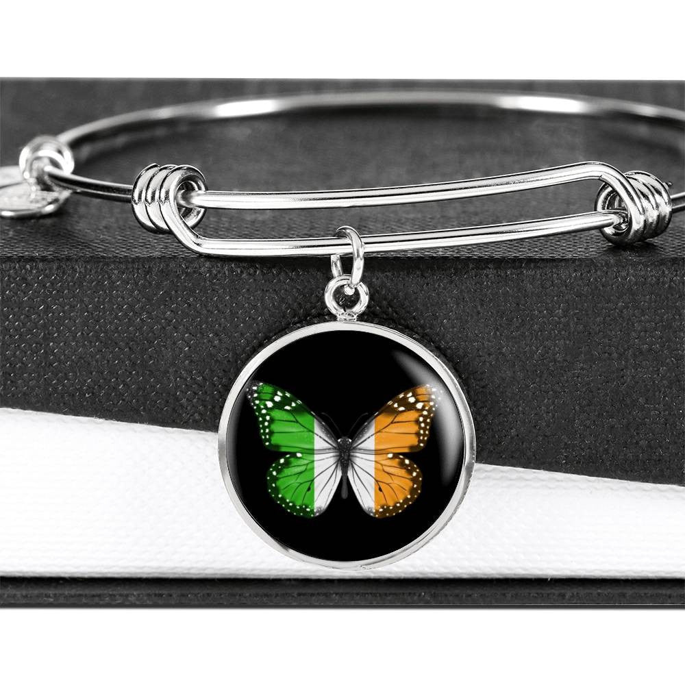 Ireland Flag Butterfly Bracelet - Luxury Circle Bangle Bracelet Gift Idea
