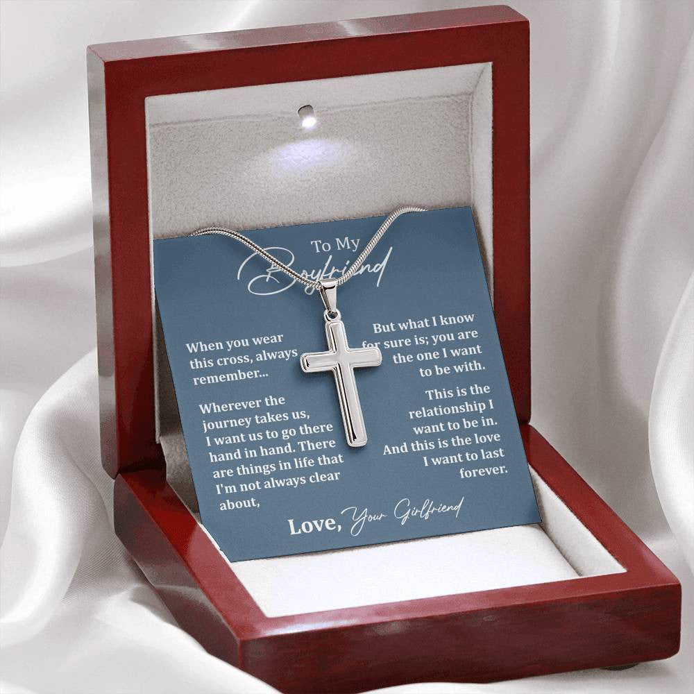 Gift To Him, To My Boyfriend - Always Remember I Love You - Cross Necklace Gift Idea From Girlfriend