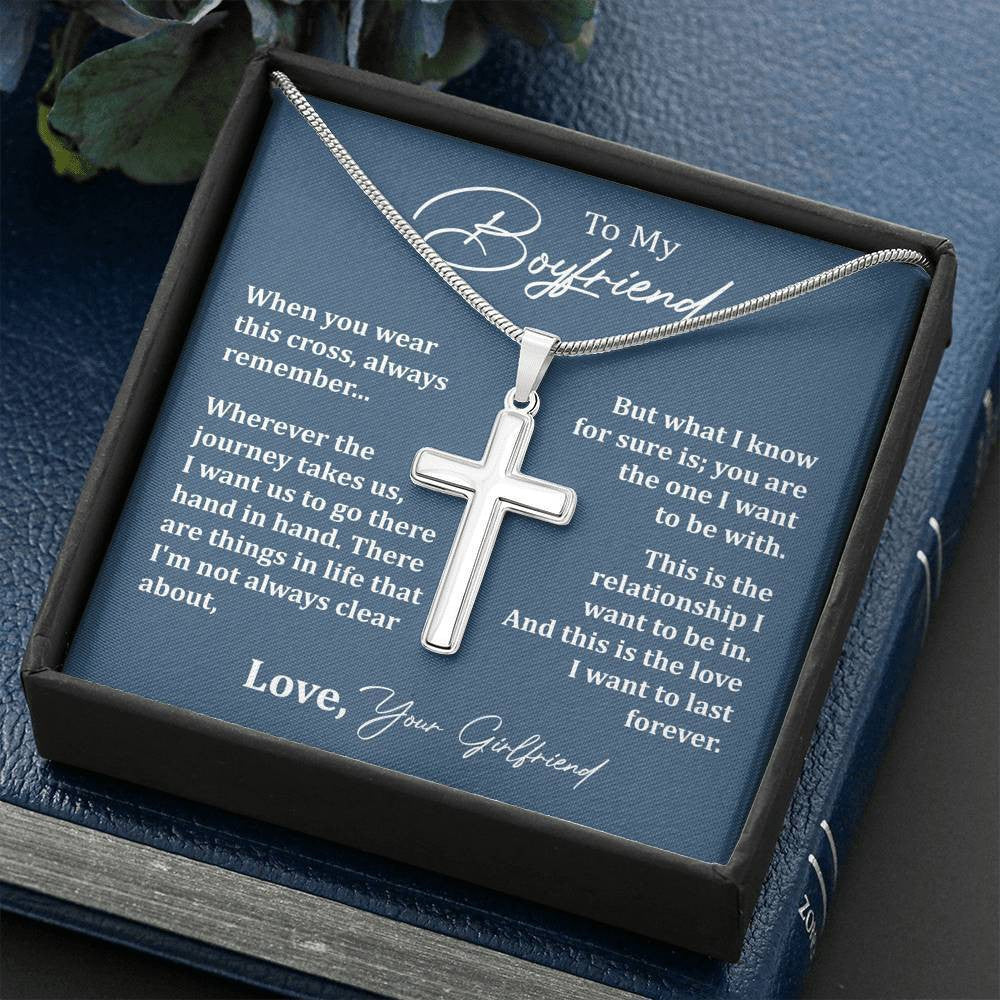 Gift To Him, To My Boyfriend - Always Remember I Love You - Cross Necklace Gift Idea From Girlfriend