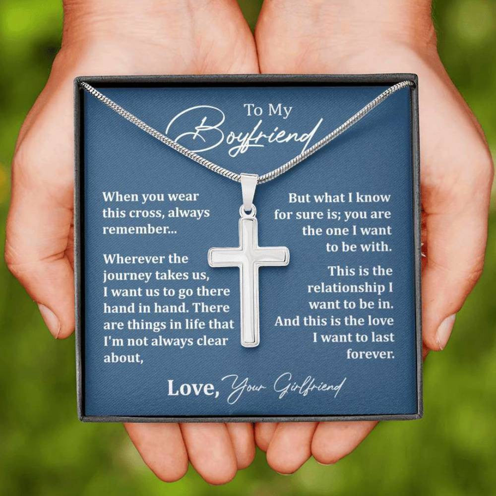 Gift To Him, To My Boyfriend - Always Remember I Love You - Cross Necklace Gift Idea From Girlfriend