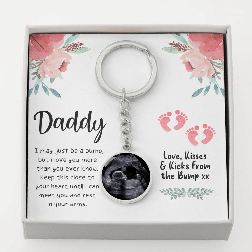 Personalized Photo Keychain Baby Ultrasound For Dads To Be - Circle Keychain Gift Idea