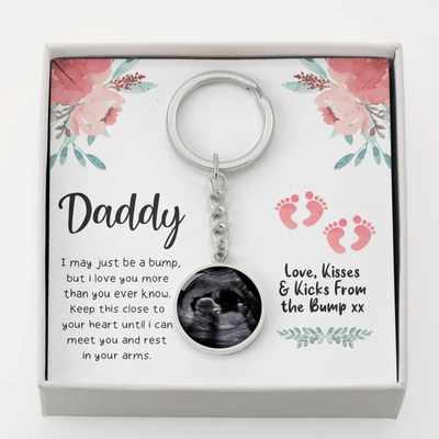 Personalized Photo Keychain Baby Ultrasound For Dads To Be - Circle Keychain Gift Idea