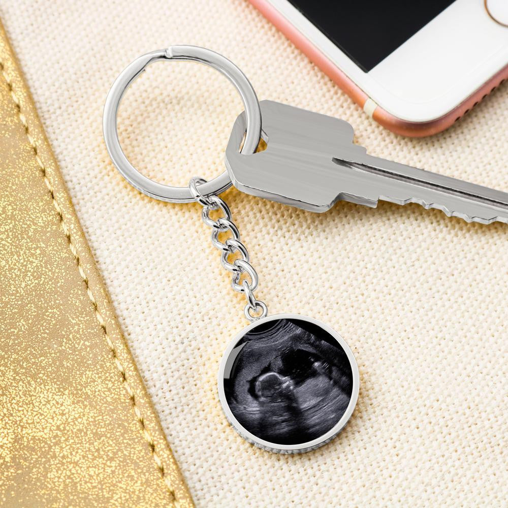 Personalized Photo Keychain Baby Ultrasound For Dads To Be - Circle Keychain Gift Idea