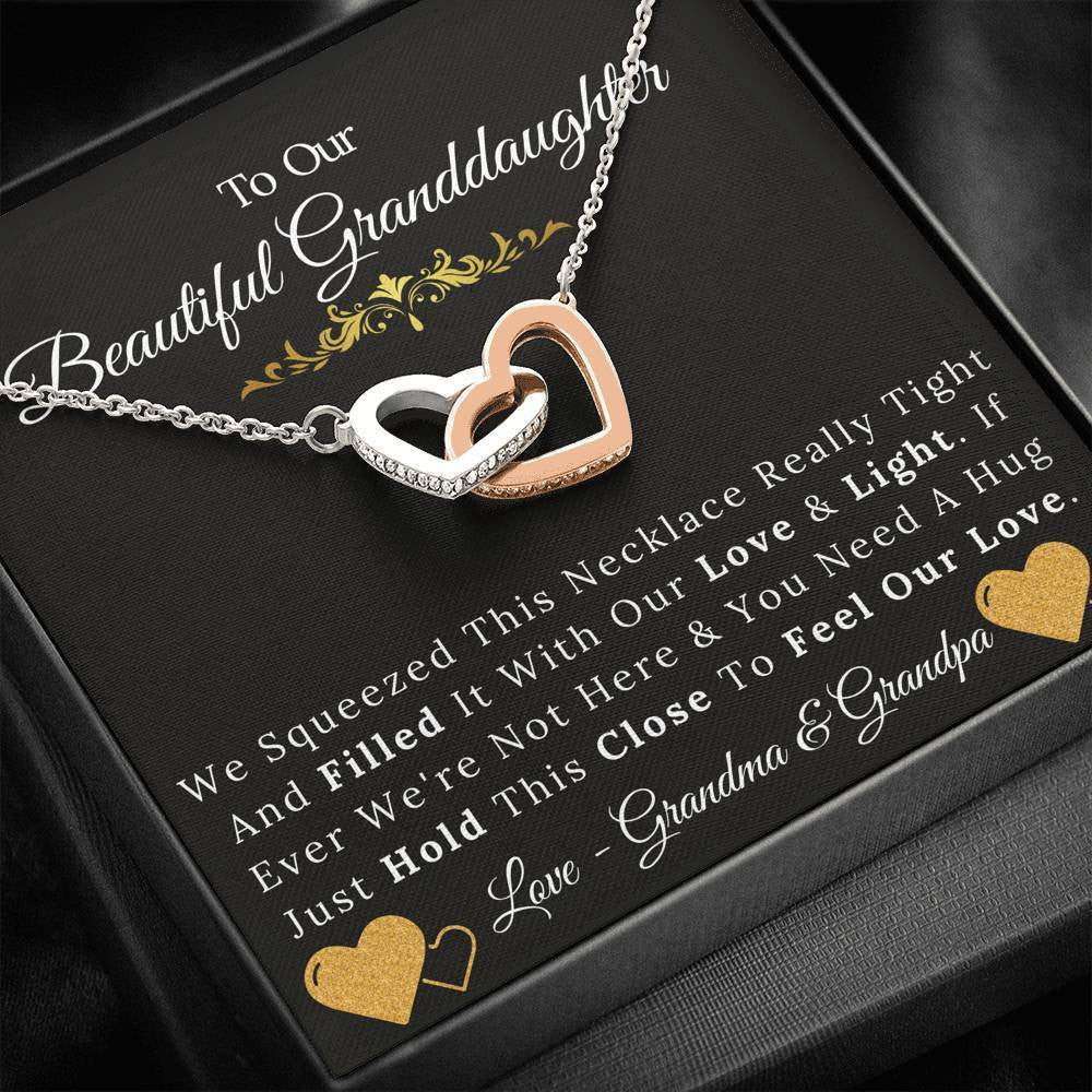 To Our Beautiful Granddaughter From Grandma & Grandpa - Love and Light - Interlock Hearts Necklace