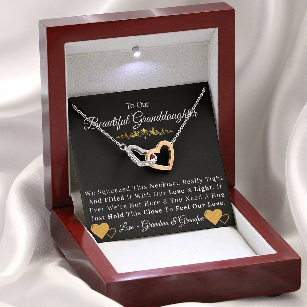 To Our Beautiful Granddaughter From Grandma & Grandpa - Love and Light - Interlock Hearts Necklace