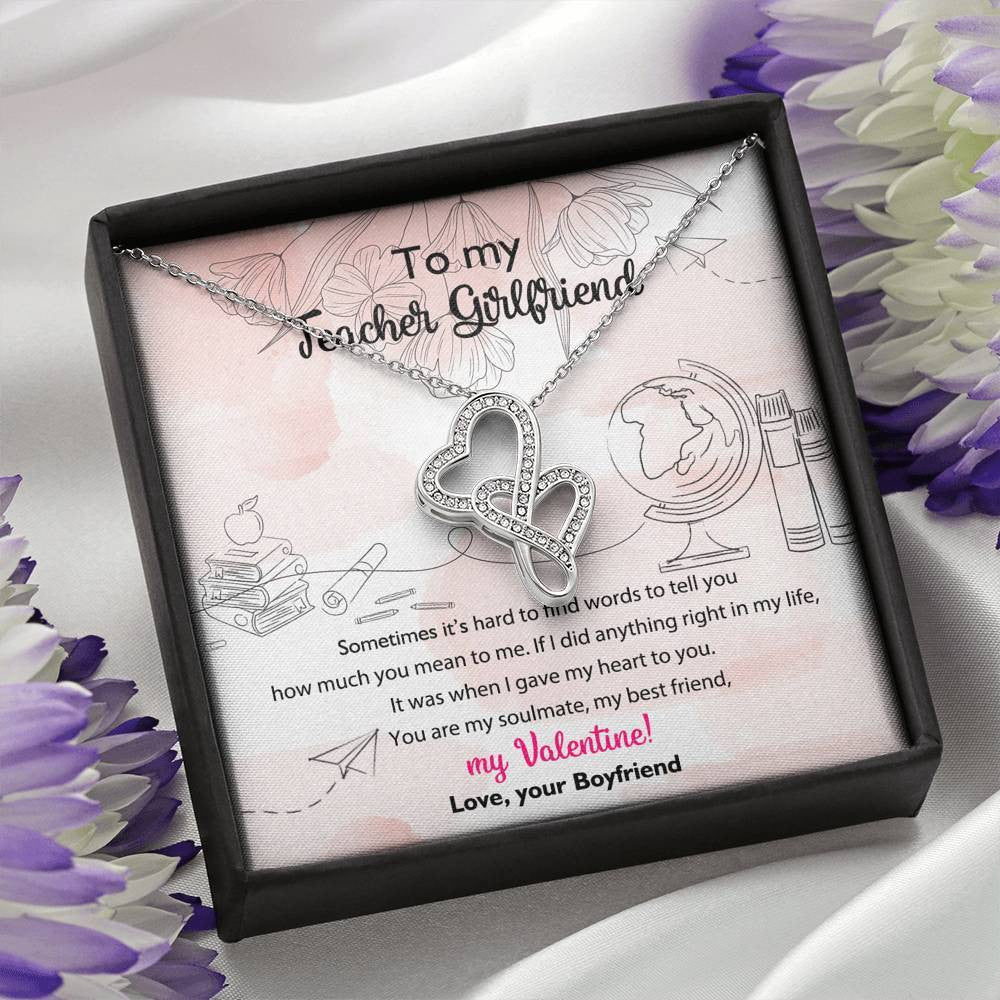 To my teacher girlfriend - Double hearts necklace valentine gift from boyfriend