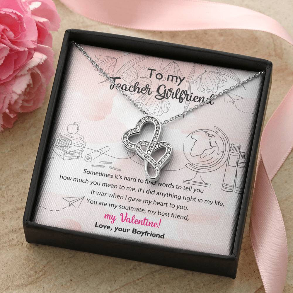 To my teacher girlfriend - Double hearts necklace valentine gift from boyfriend