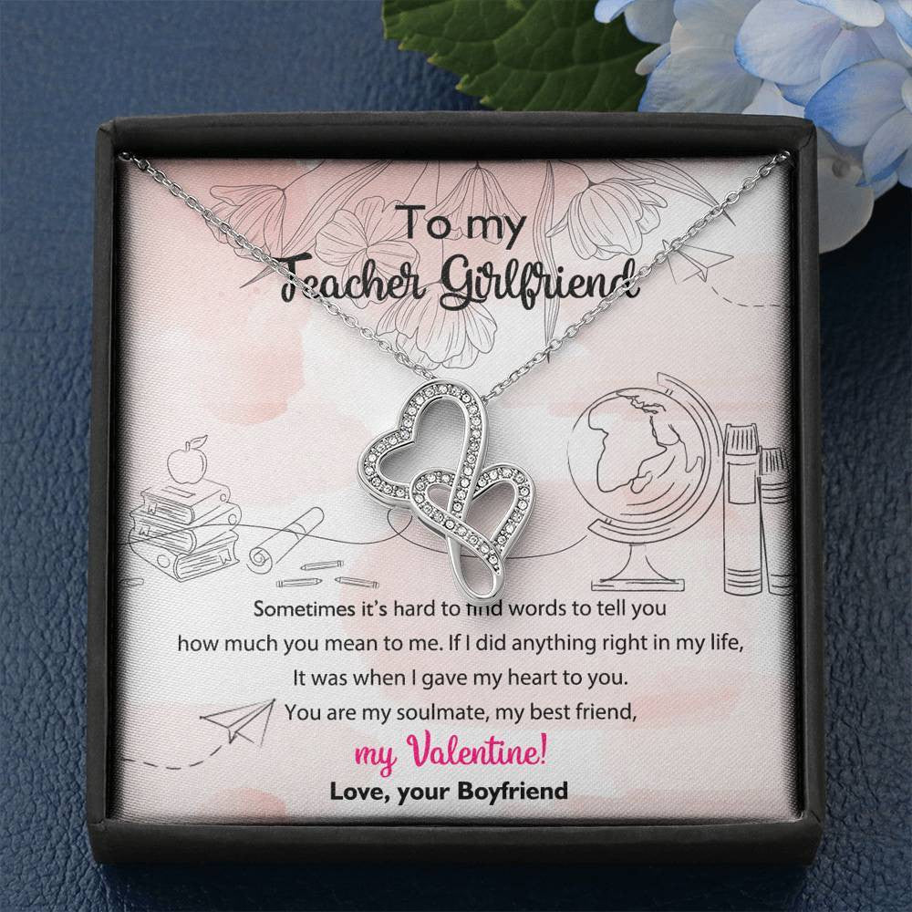 To my teacher girlfriend - Double hearts necklace valentine gift from boyfriend