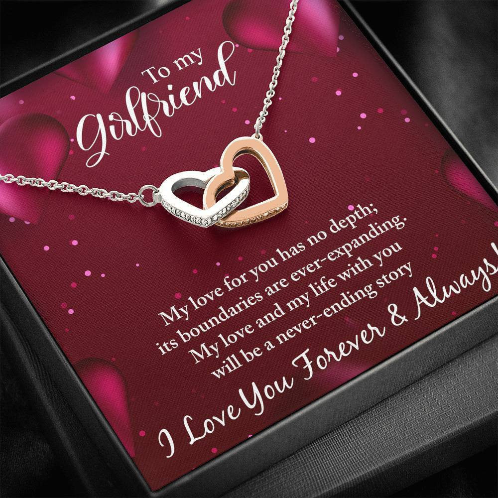 To My Girlfriend - Never Ending Story Necklace - Interlocking Hearts Necklace