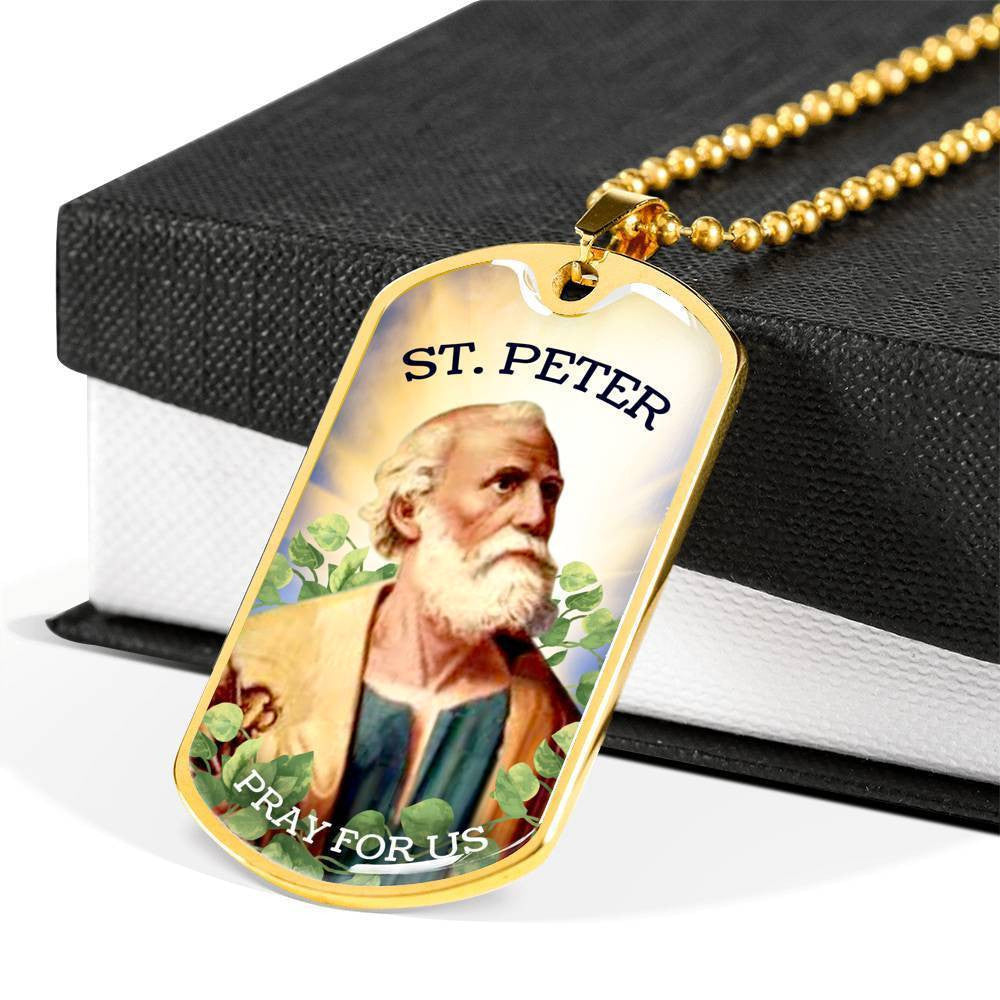 St. Peter Catholic Necklace Dog Tag 24" Chain - Luxury Dog Tag Perfect Gift Idea For Her/Him