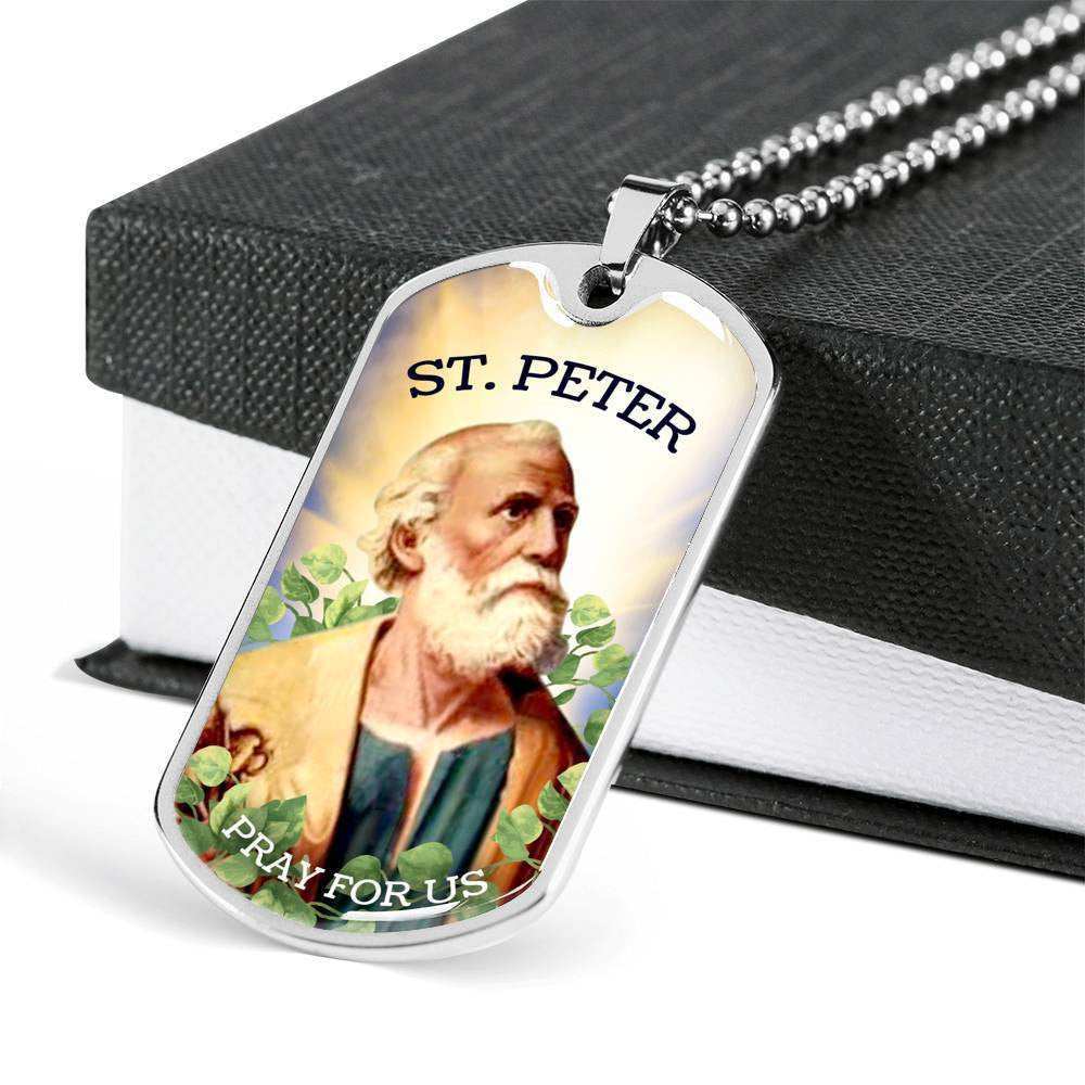 St. Peter Catholic Necklace Dog Tag 24" Chain - Luxury Dog Tag Perfect Gift Idea For Her/Him