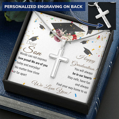 To My Son: Happy Graduation, We Are Of You - Personalized Cross Necklace