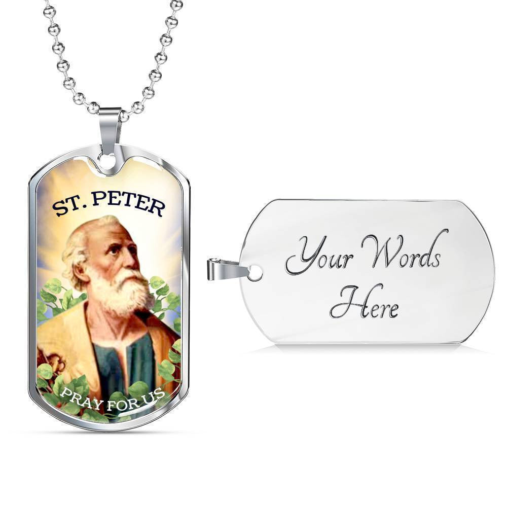St. Peter Catholic Necklace Dog Tag 24" Chain - Luxury Dog Tag Perfect Gift Idea For Her/Him